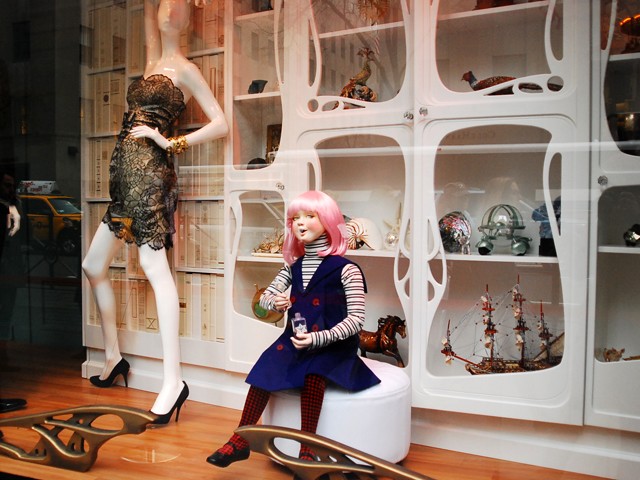 Several designers created one-of-a-kind pieces for the windows at Saks Fifth Avenue.