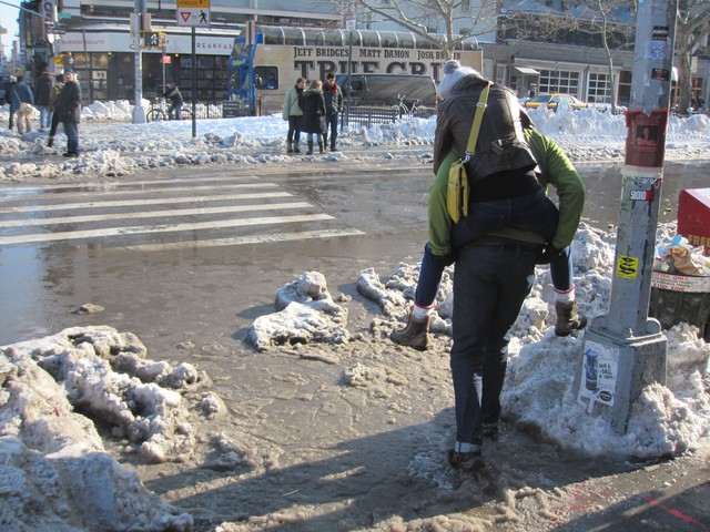Getting a lift through the slush.