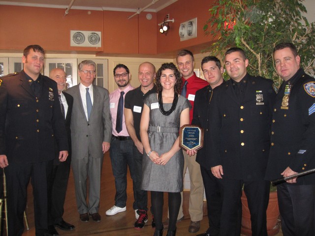 The 10th Precinct's Conditions Unit (charged with quality of life issues) with Manhattan District Attorney Cyrus Vance Jr. and members of the Greenwich Village-Chelsea Chamber of Commerce.