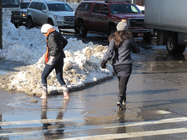 Slogging through the slush.