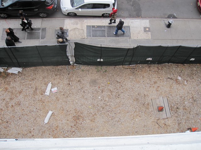 The view of the site of the underground oil tanks from Barbara Backer's balcony.