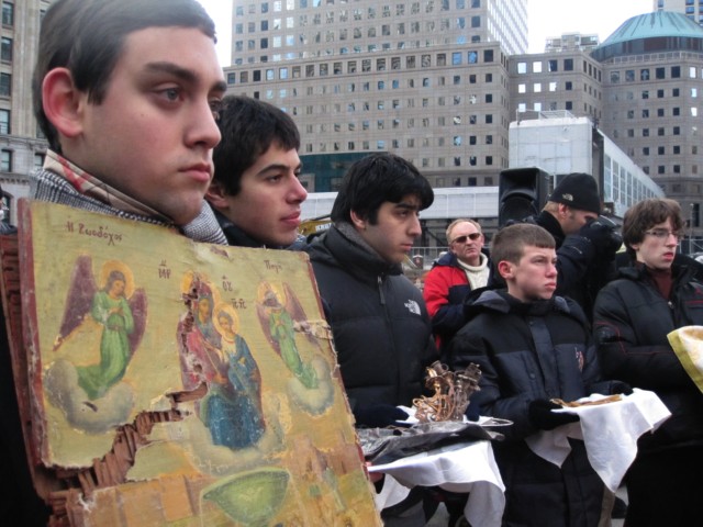 Young congregants of St. Nicholas Church held items that were salvaged from the rubble after 9/11.