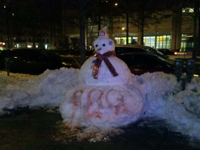 Dallas BBQ copycat snowman on Broadway and 166th Street.
