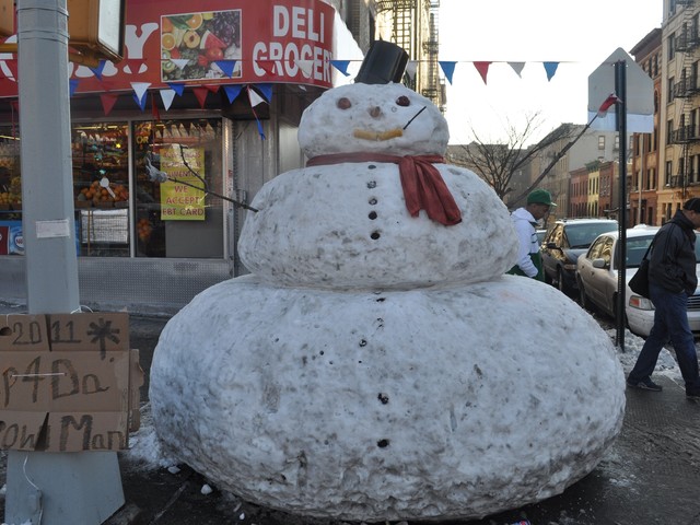 A snowman built by Jackman Suarez has been amazing residents and visitors since Monday