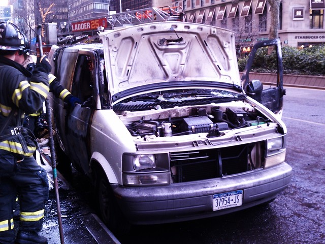 The driver said smoke was coming from the dashboard before the fire started.