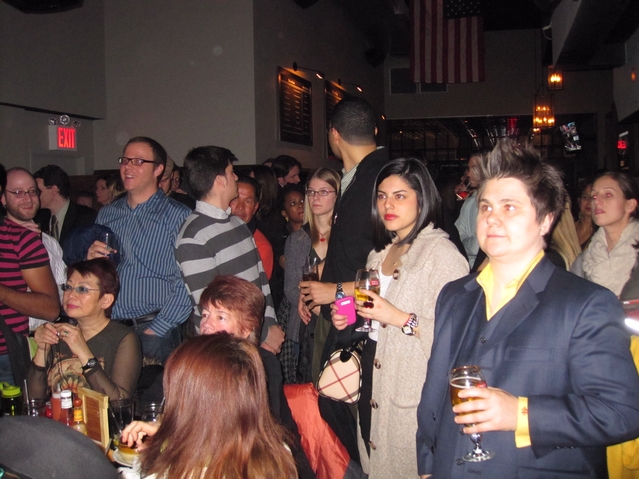 The crowd gathered at a State of the Union watch party at the Mason Jar NYC Bar & Grill on East 30th Street.