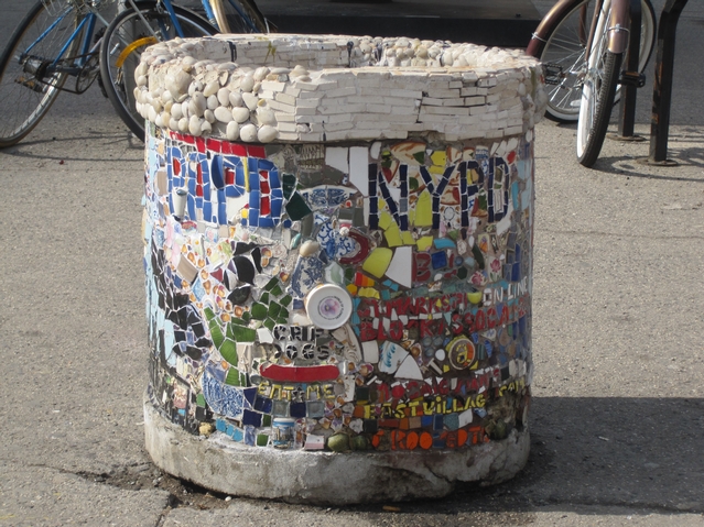 One of Power's decorated planters in Astor Place.