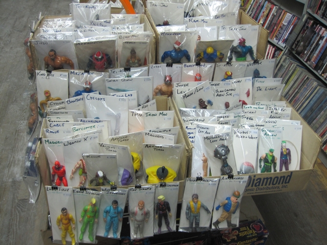 Some of the action figures on sale at St. Mark's Comics.