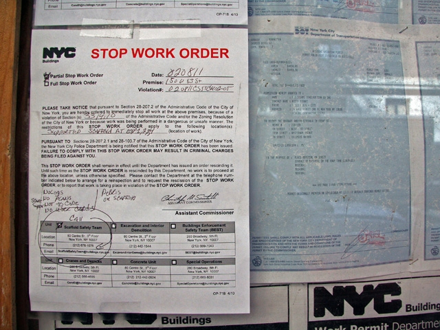 A stop work order was issued on Tuesday.