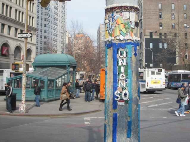 One of Power's light poles in Astor Place pointing to Union Square.