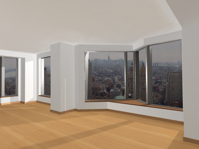 A sample unit in Frank Gehry's new apartment tower, which is beginning to lease units now.