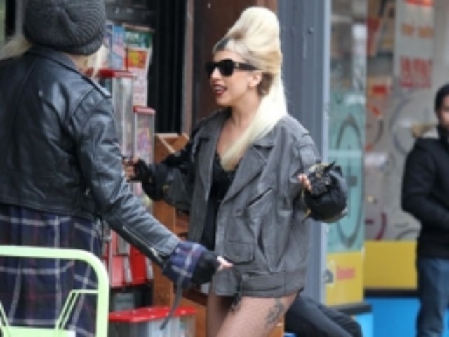 Lady Gaga passed on the pants in lieu of fishnets and undies during an HBO photo shoot in the Lower East Side Monday.