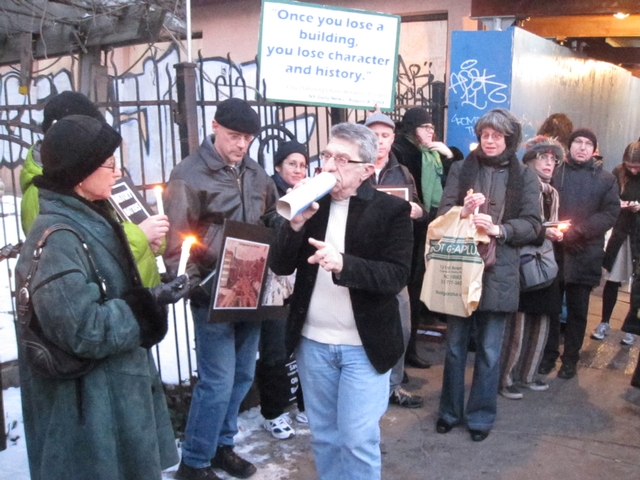 Victor Papa of the Two Bridges Neighborhood Council spoke at the demonstration.
