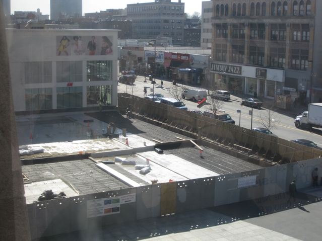 Construction work continues on the plaza.