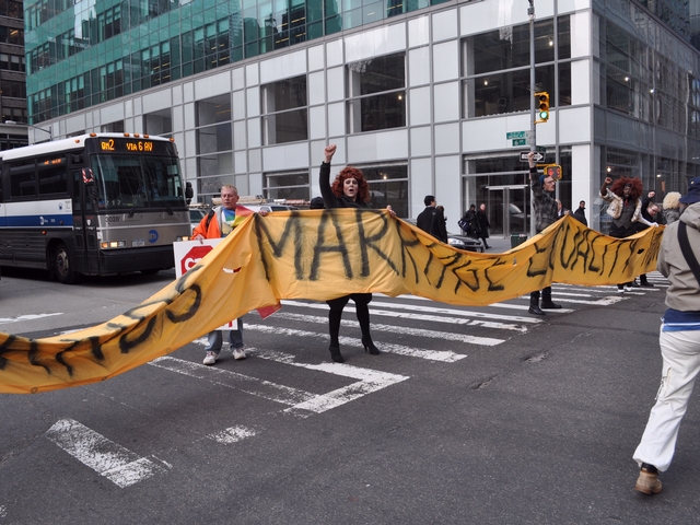 Protesters stopped Midtown traffic Tuesday morning.