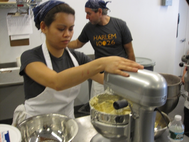 A worker unloads cookie dough at Levain Bakery.