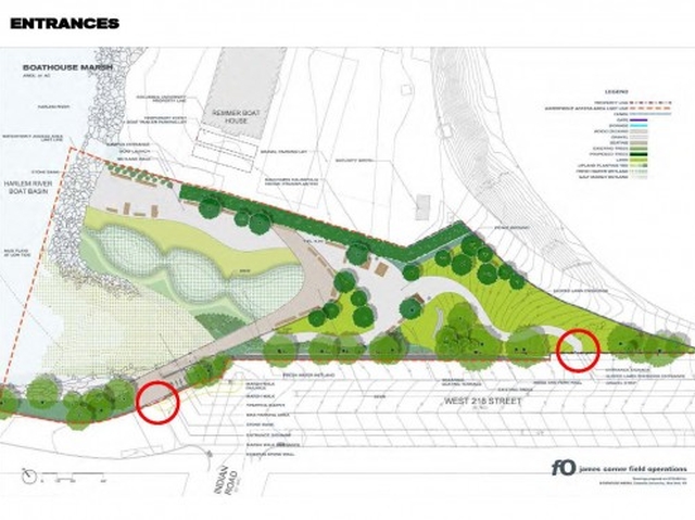 A  map of the new public access points at Baker Field and the public waterfront.