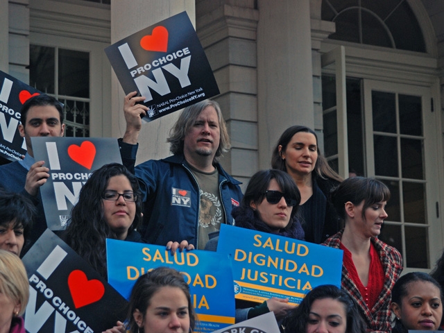 Proponents of the bill lined the steps of City Hall.