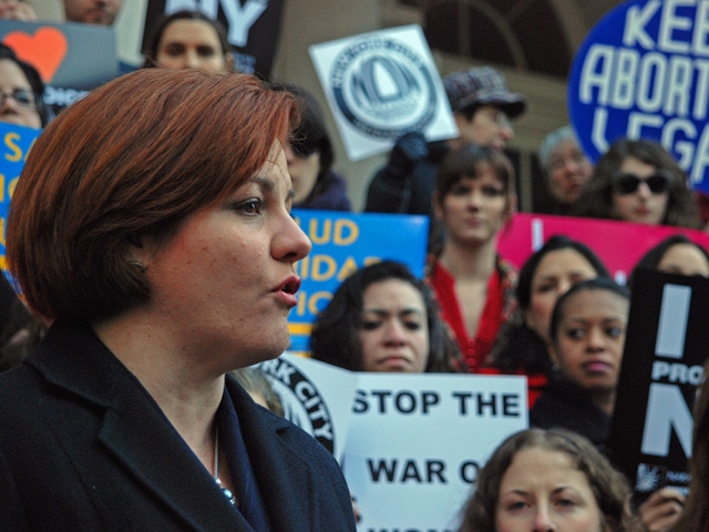 City Council Speaker Christine Quinn spoke at a City Hall rally in favor of a bill regulating anti-abortion clinics on March 2.