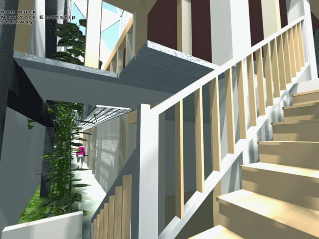 An interior rendering featuring the building's stairwell.