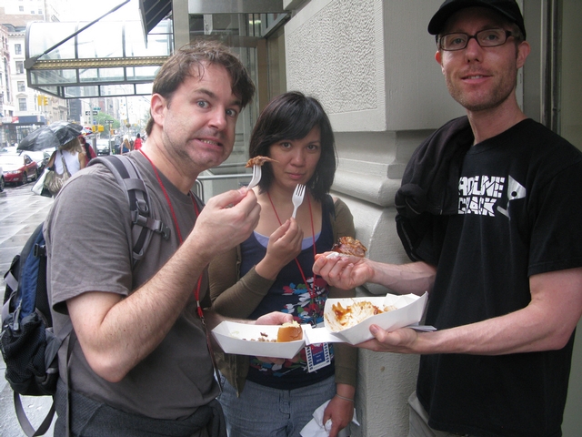 Fans enjoying the food at the Big Apple BBQ.