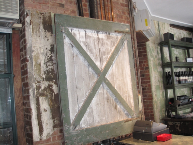 One of the reclaimed barn doors that adorns the restaurant.