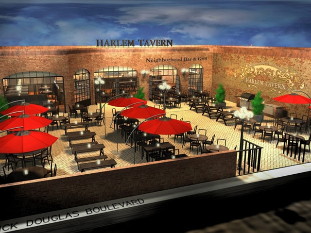 A rendering of Harlem Tavern at Frederick Douglass Boulevard and West 116th Street. The tavern is slated to open this spring.