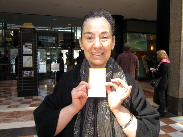 Judith Hendricks, a Battery Park City resident, with her poem.