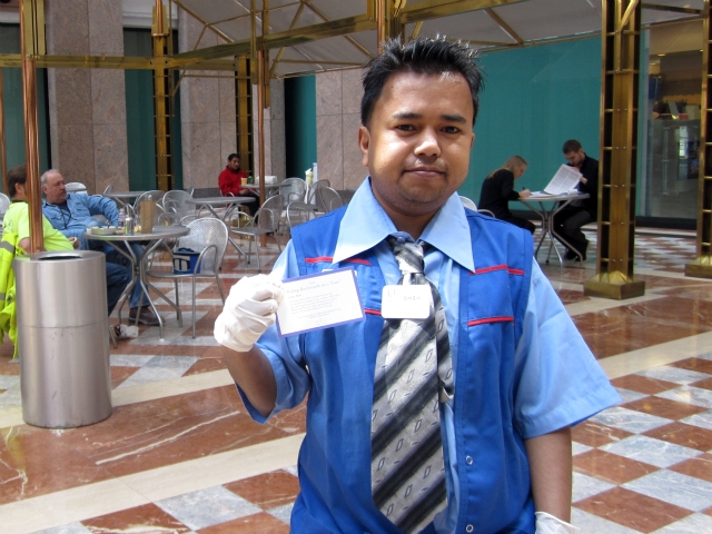 Shah Islam, 24, who works at Rite Aid, was happy to take a poem.