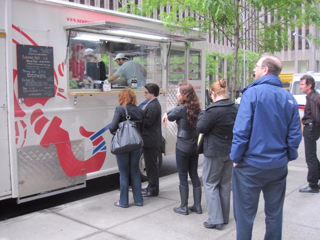 A line stretches from the window of the Red Hook Lobster Pound truck.