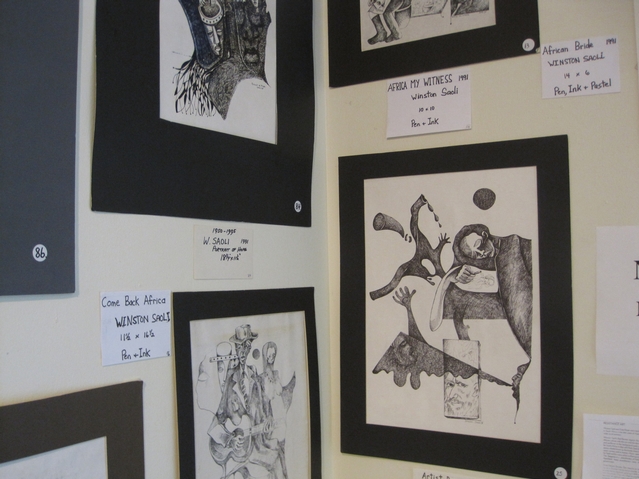 Some of the drawings and paintings on display at Countee Cullen Library