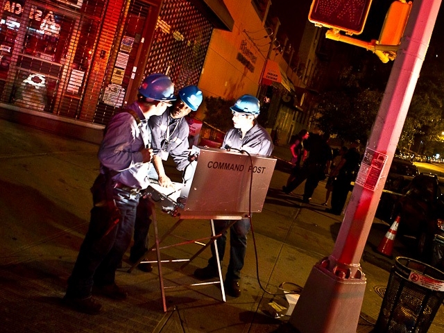 Workers try to reinstate power.