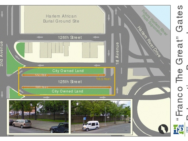 Franco Gaskin's gate would be located on East 125th Street between First and Second avenues according to a plan by the Harlem Community Development Corporation.