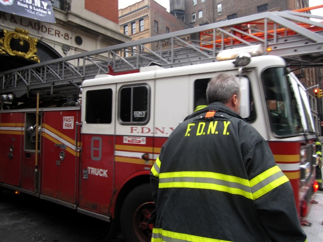 The Ladder 8 truck pulled out of the firehouse and raced to an emergency.