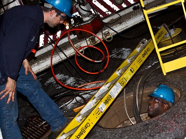 Workers try to reinstate power.
