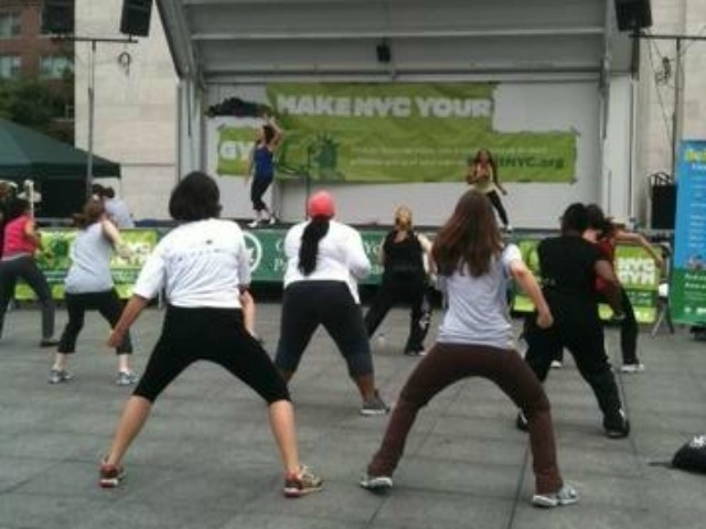 New Yorkers enjoy a free Zumba class