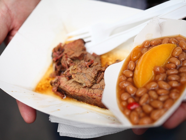 Beef brisket and baked beans from Jack's Old South BBQ.