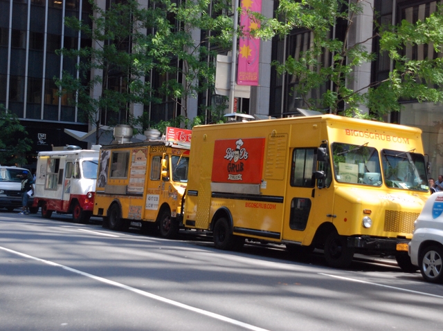 The trucks parked back-to-back in Midtown in early June.