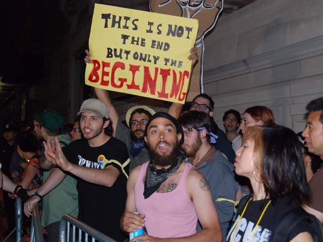 Protesters continued to demonstrate into the night.