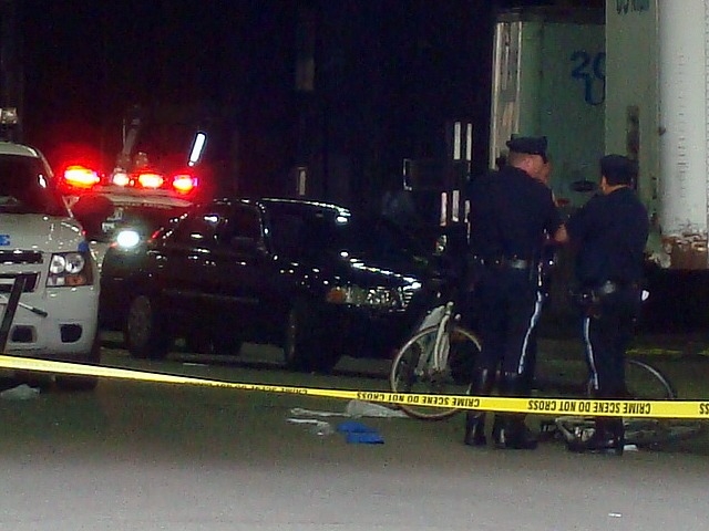 Cops inspect the scene of the accident where Marilyn Dershowitz was killed Saturday afternoon.