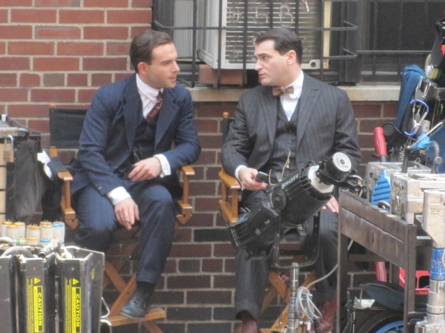 Michael Stuhlbarg (r.), who portrays mob kingpin Arnold Rothstein in the series, chatted with co-star Anatol Yusef, who plays Meyer Lansky, in between takes.
