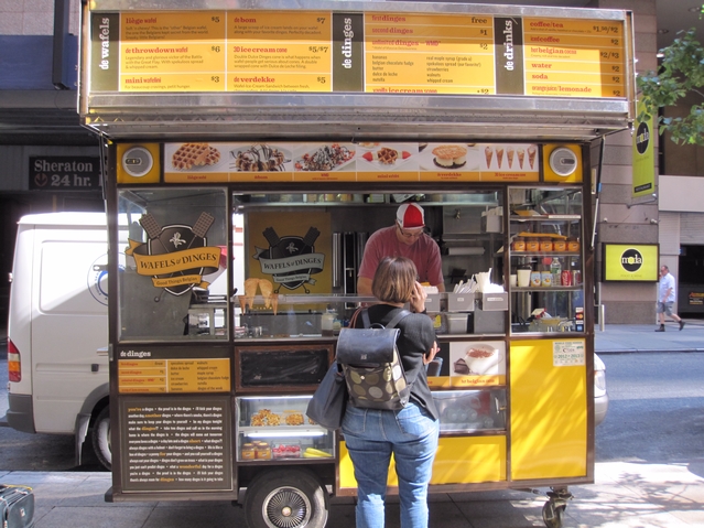 Wafels & Dinges is now operating a food cart where they used to park their truck.