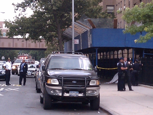 Cops investigate the double shooting at the Robinson Houses.