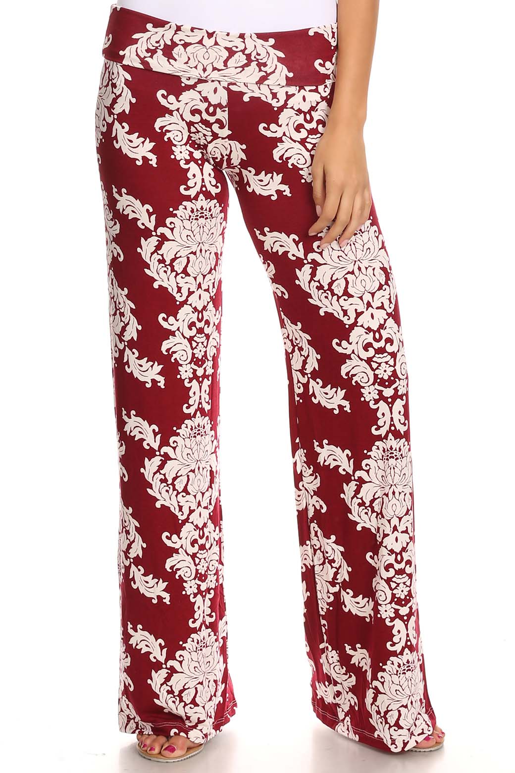 Women's Damask Burgundy Printed Palazzo Pants Made in USA eBay