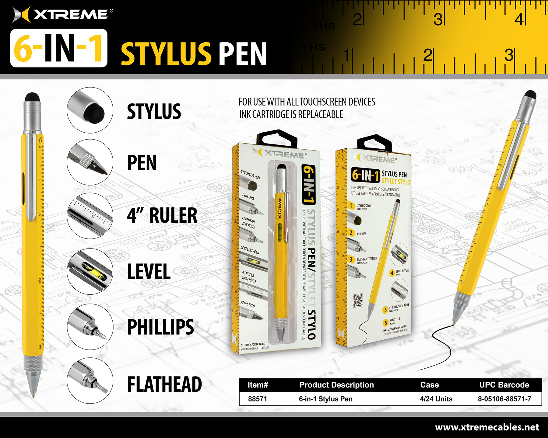 XTREME® 6IN1 Multi Tool Stylus Pen at PhoneGala Canada