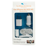 5in1 USB Car Charger+AC Charger+Cable+Headphones+Audio Splitter For iPhone 3G 4 4S