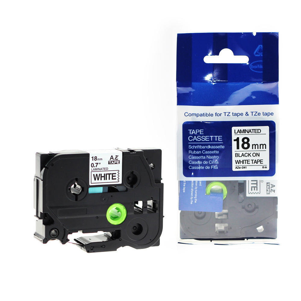 Brother TZe241 Label Tape, 18mm (0.7"), Black on White, Compatible at