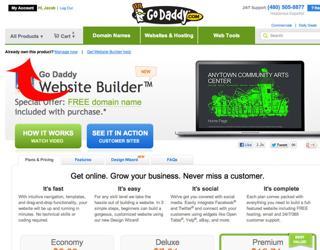 Trying to login at GoDaddy