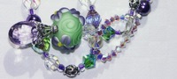 Green Lampwork Beaded, Pink Amethyst, and Multibead Loop Necklace