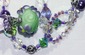 Green Lampwork Beaded, Pink Amethyst, and Multibead Loop Necklace